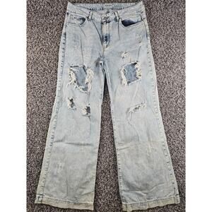 Uniq By Litz Jeans Womens 9 Blue Wide Leg Flare Destroyed Baggy Grunge Skater